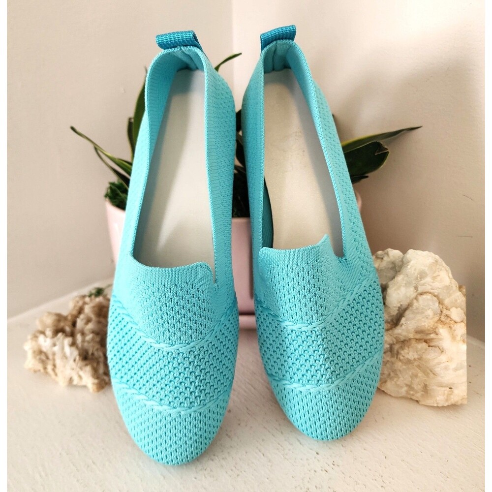 Teal Blue Liu Lei Knit Slip On Flat Shoes - Size 38 / US 7.5 - 8